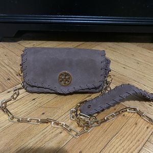 Mini suede Tory Burch grey brown cross body bag